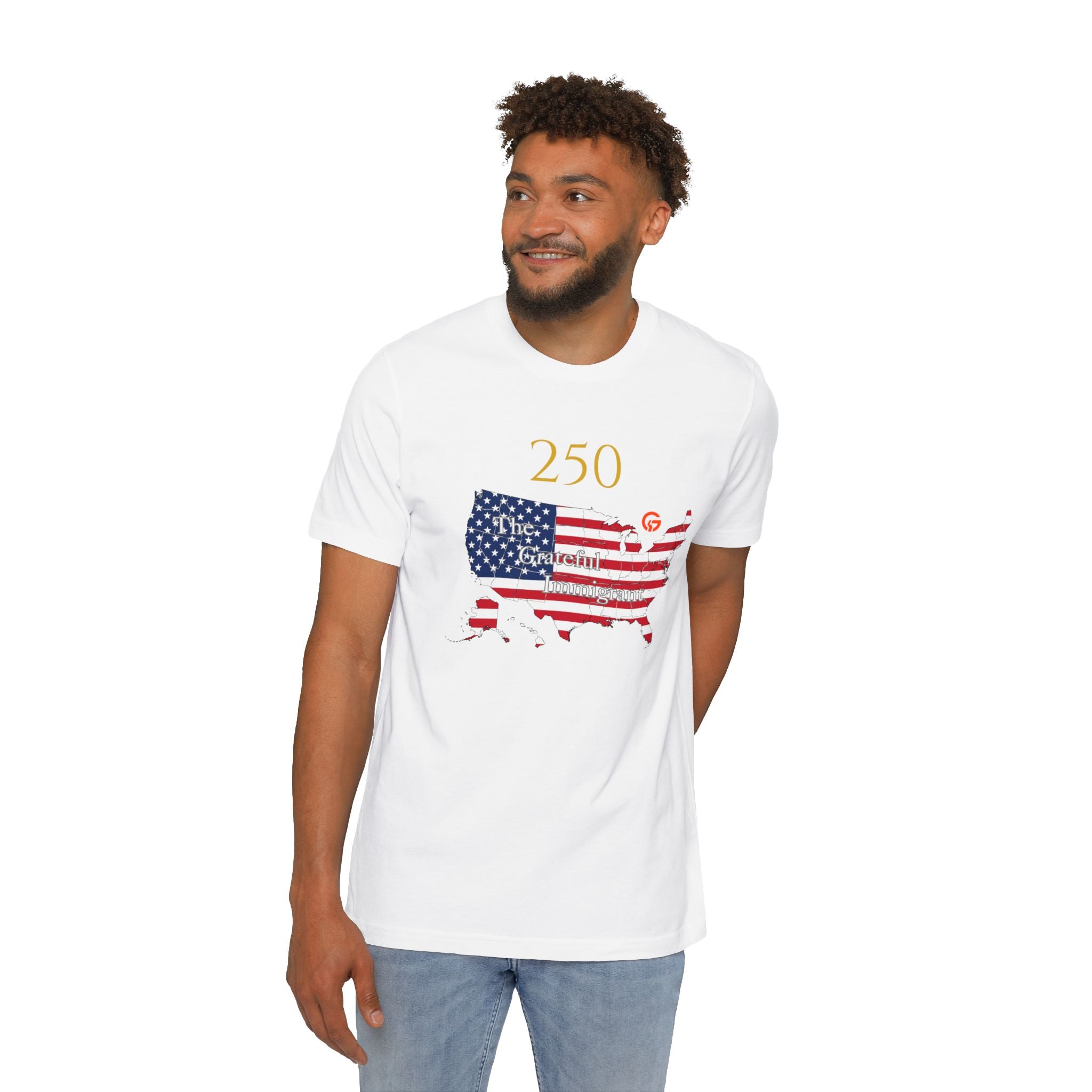 Patriotic USA Map T-Shirt — "250" Flag Design with “Live Grateful” Back