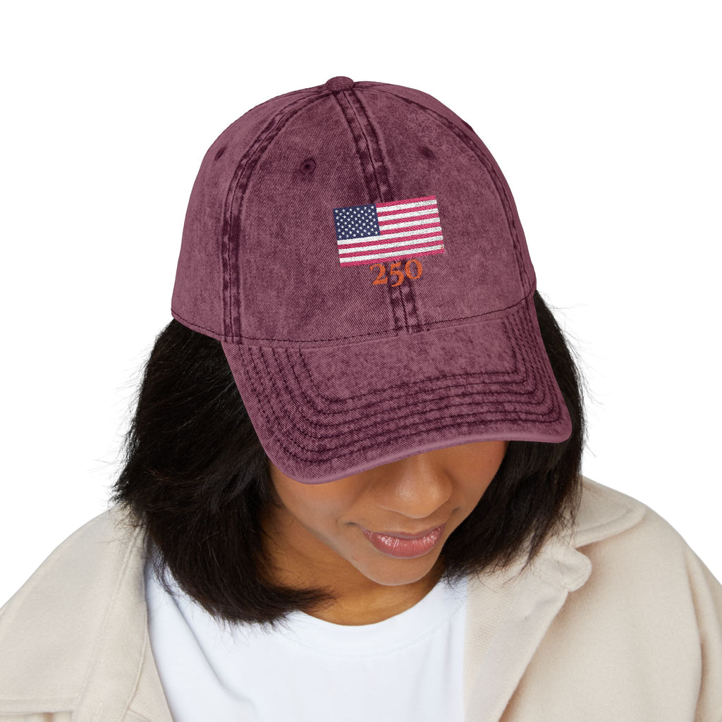 250 Vintage Embroidered Baseball Cap — American Flag "4:30" Design