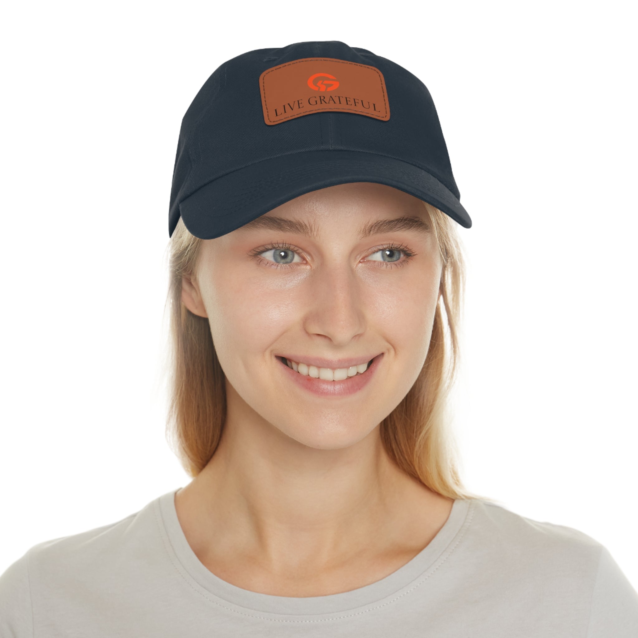 Live Grateful Leather Patch Hat — Casual Unisex Cotton Baseball Cap