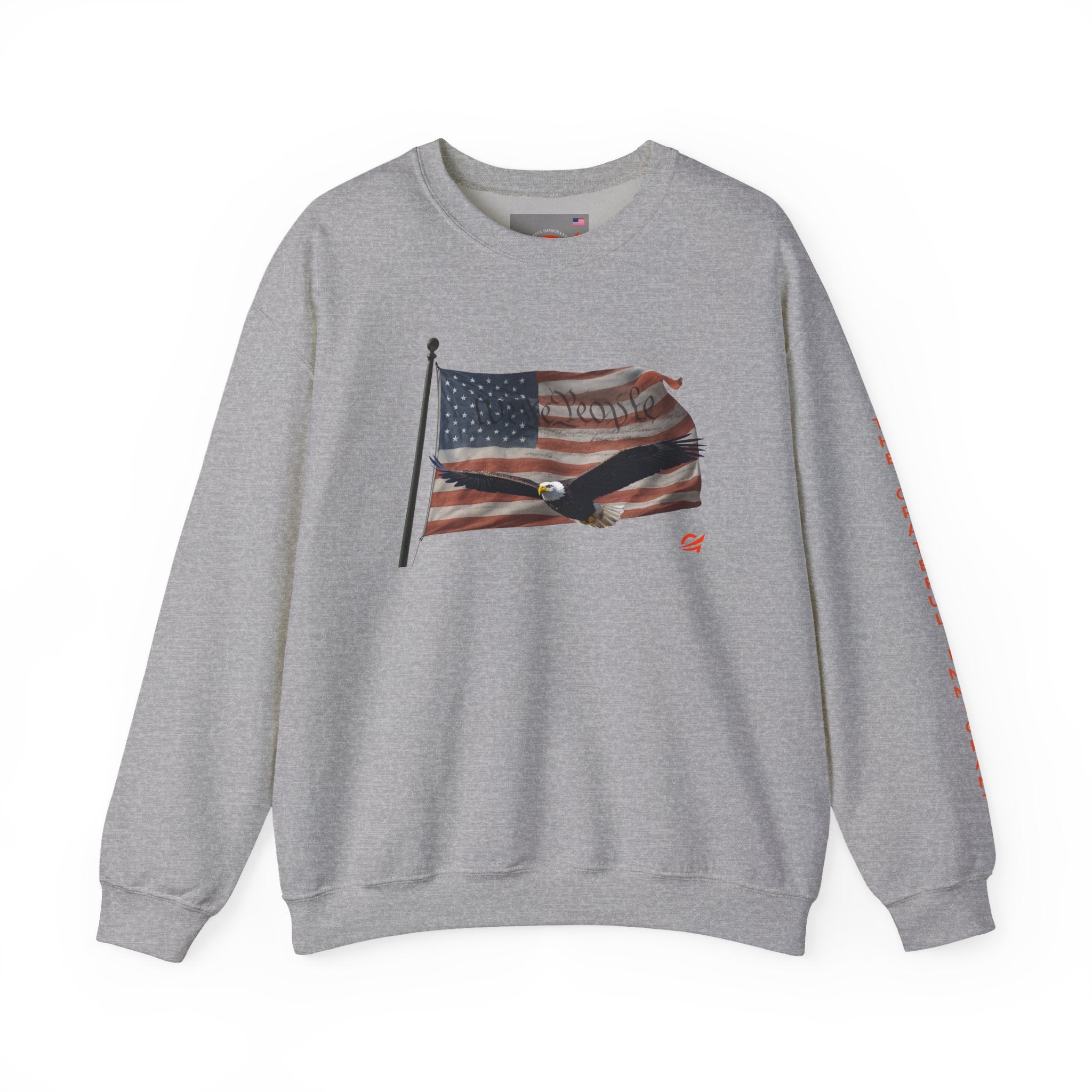 Grateful Crewneck Sweatshirt — Waving American Flag and Transparent Constitution with Eagle Graphic