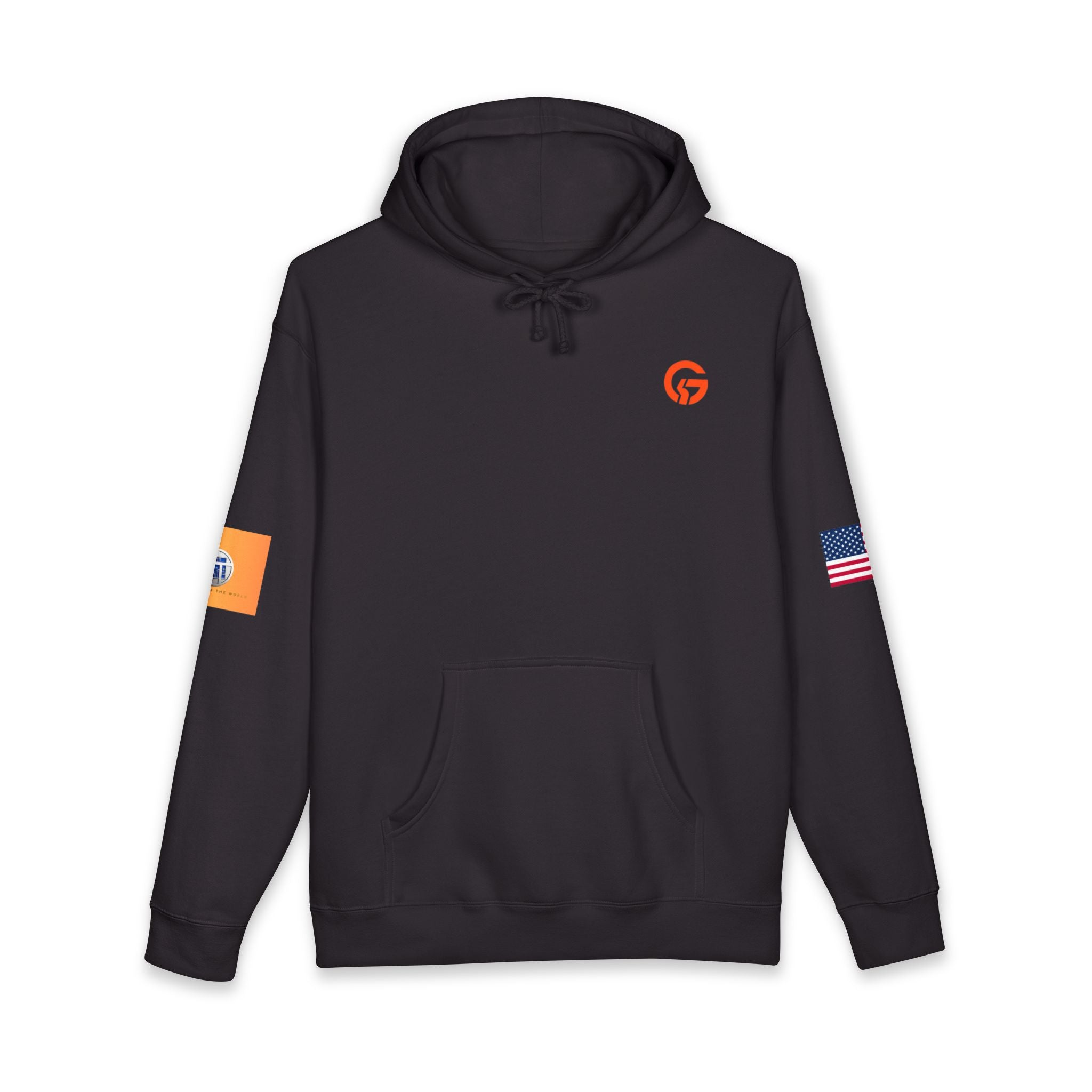 AI and or IT Gold Patch Hoodie — US Flag Sleeve Pullover