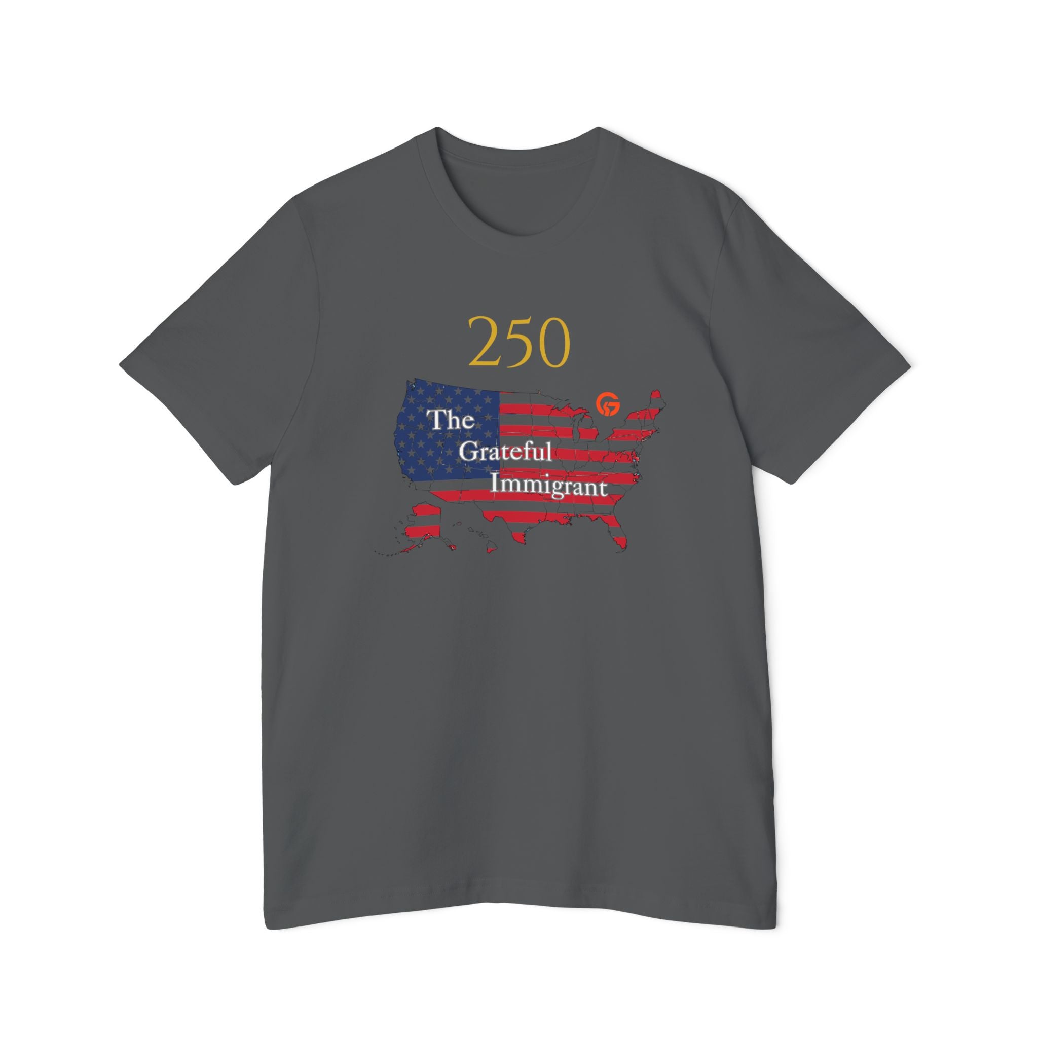 Patriotic USA Map T-Shirt — "250" Flag Design with “Live Grateful” Back