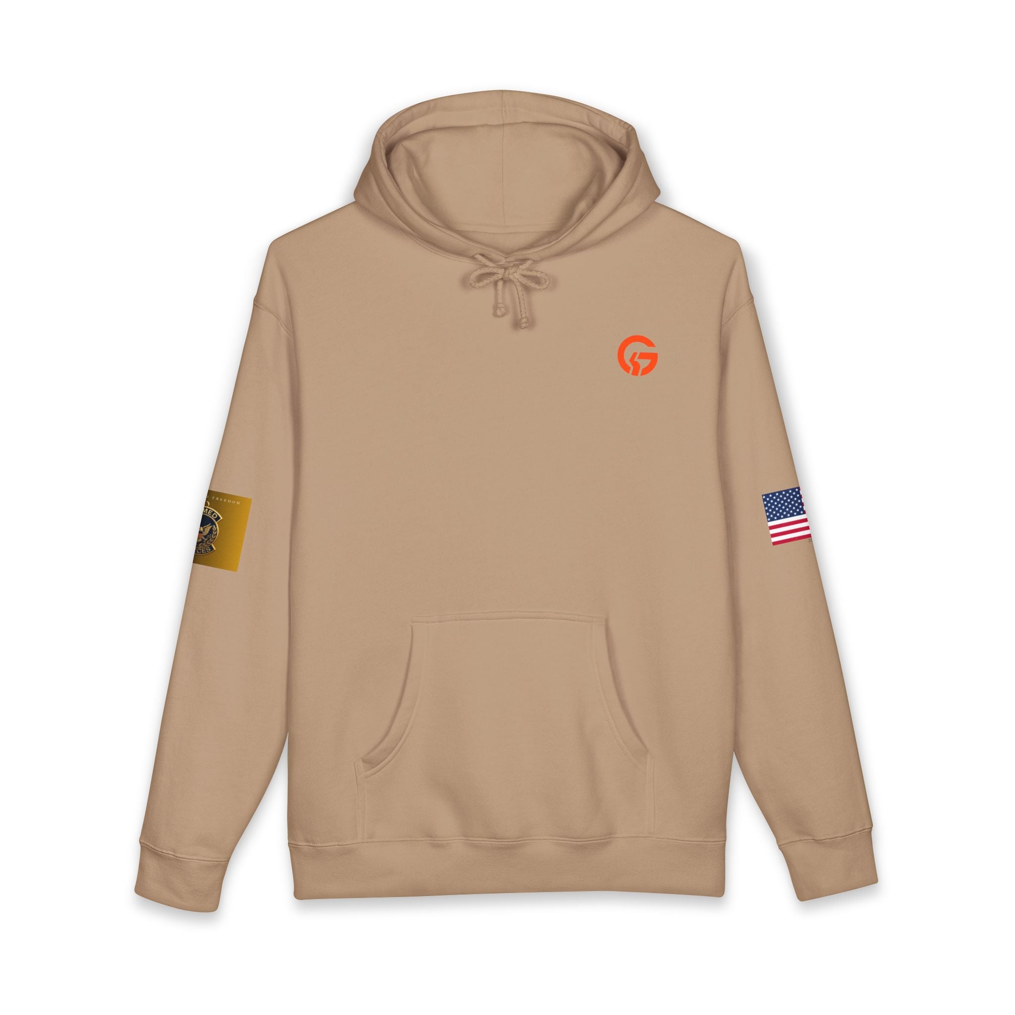 Armed Forces Gold Patch Hoodie — US Flag Sleeve Pullover