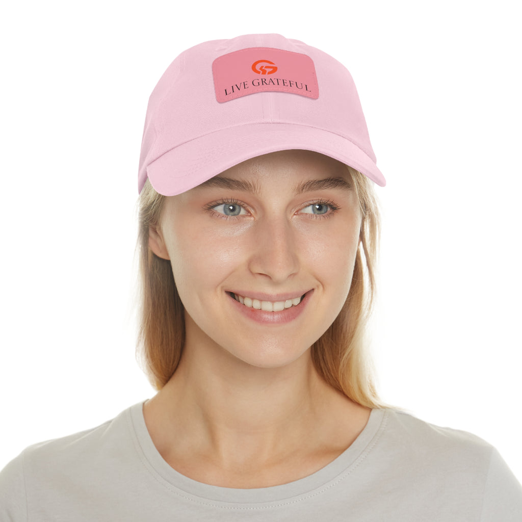 Live Grateful Leather Patch Hat — Casual Unisex Cotton Baseball Cap