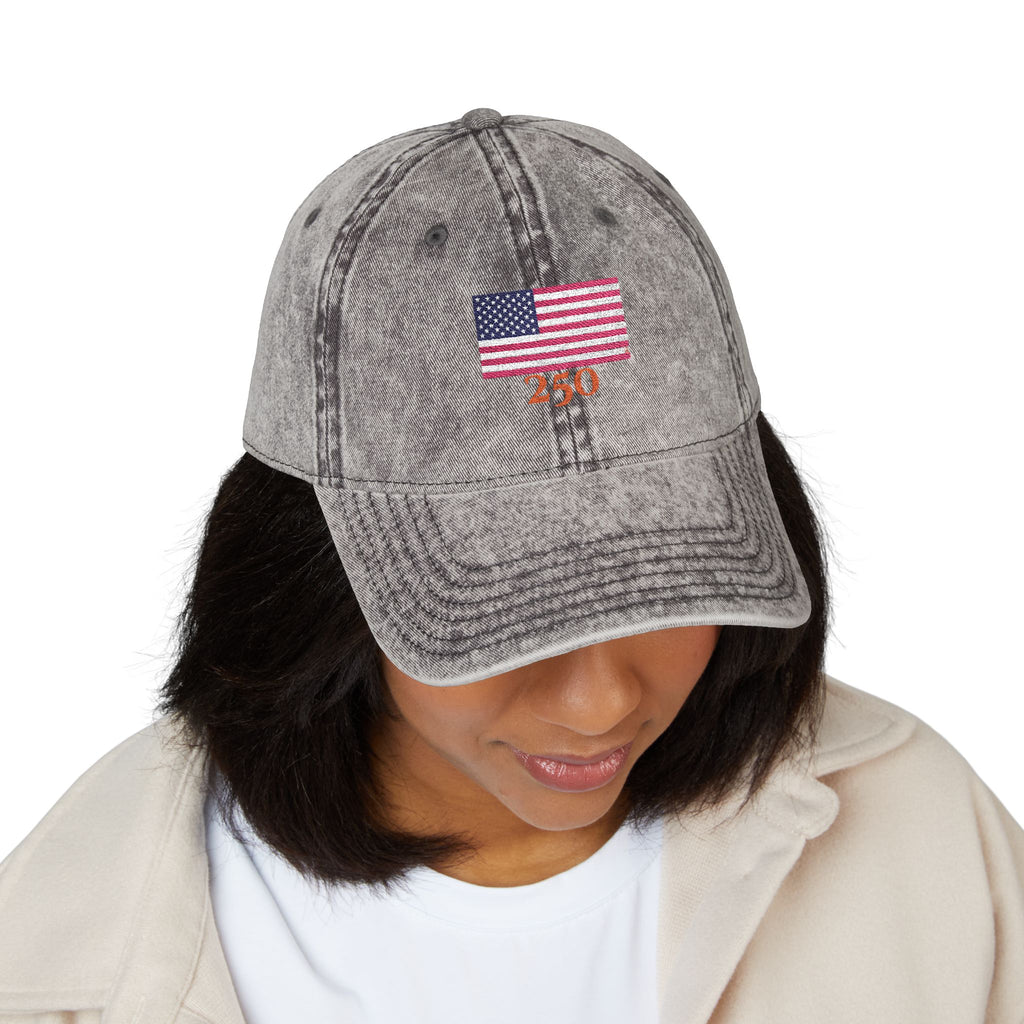 250 Vintage Embroidered Baseball Cap — American Flag "4:30" Design