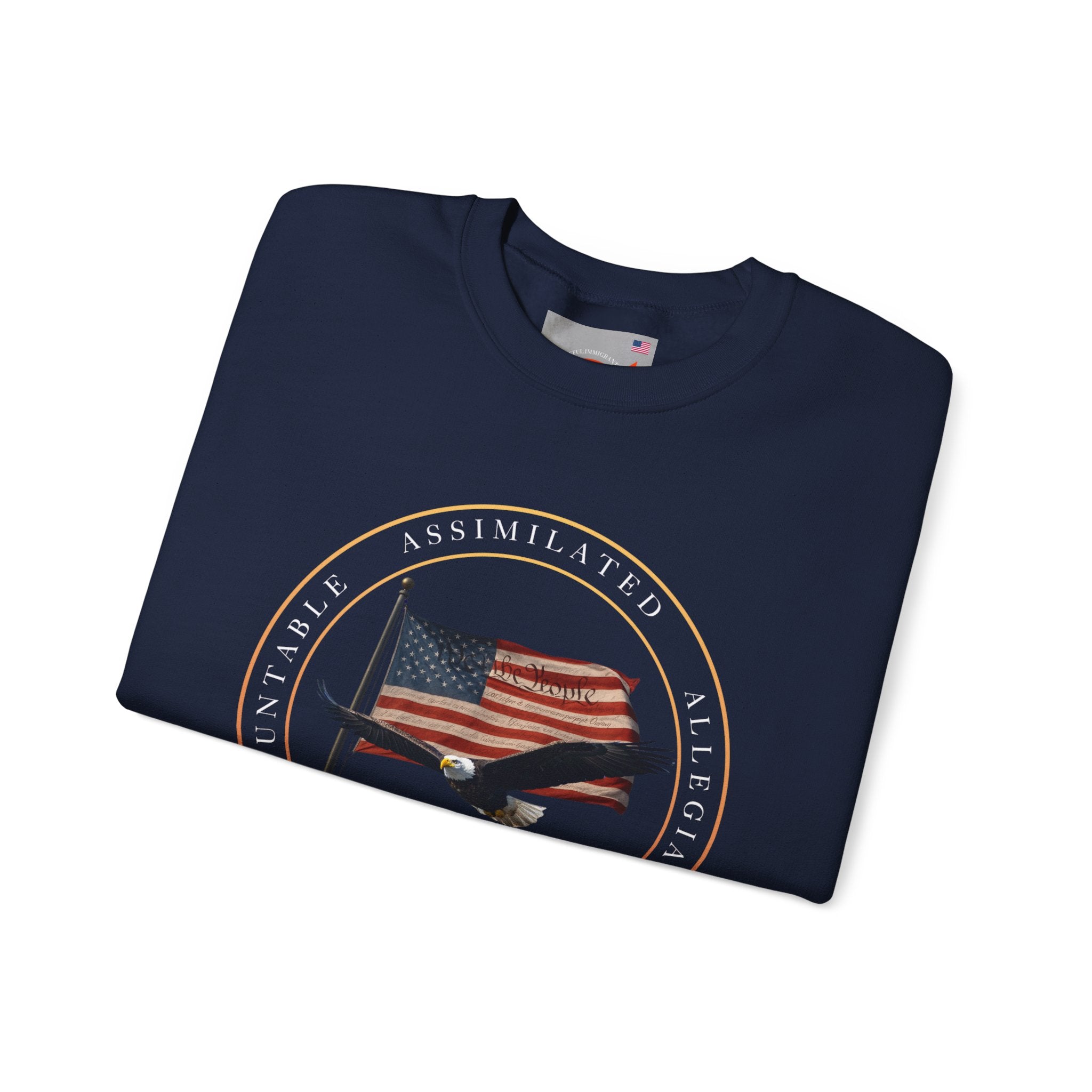 250 Grateful Seal Crewneck Sweatshirt — Retro American Flag '1776–2026' Circle Emblem with 'Live Grateful' Back