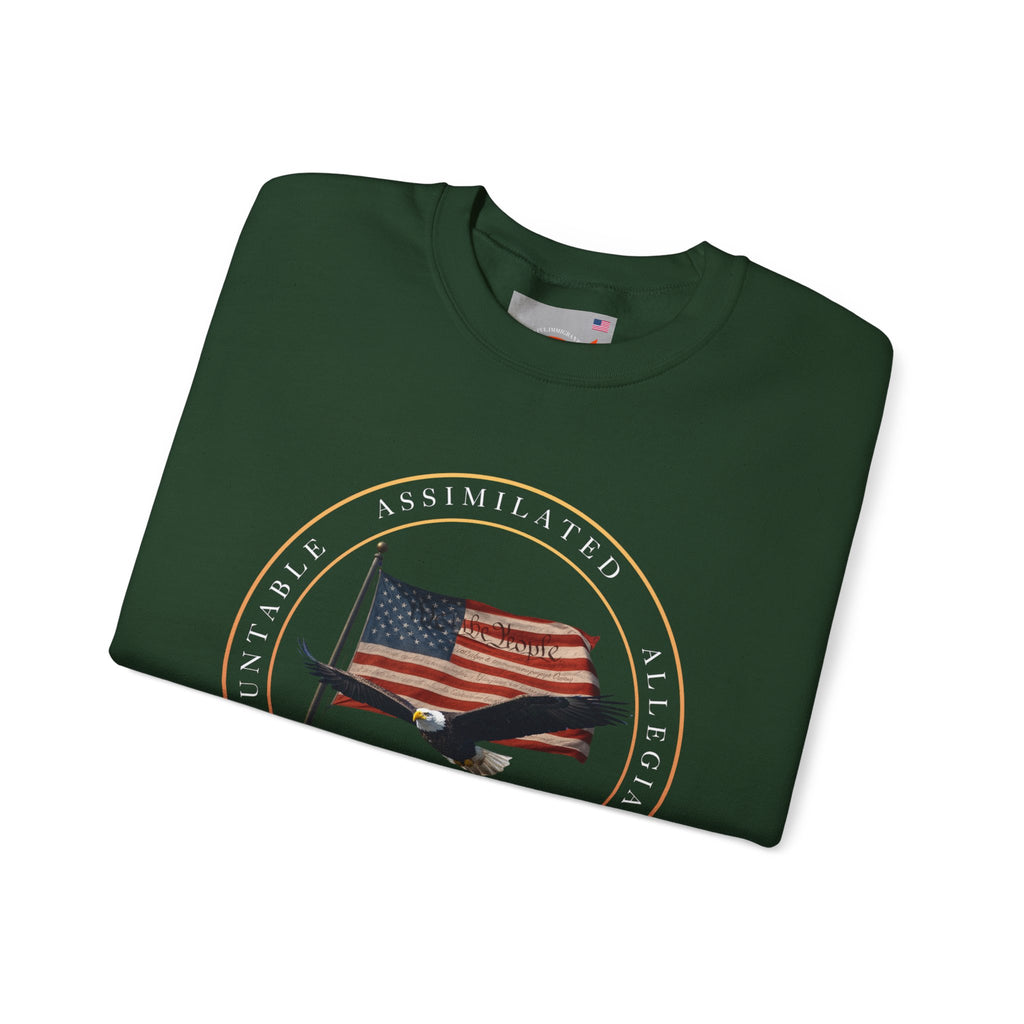 250 Grateful Seal Crewneck Sweatshirt — Retro American Flag '1776–2026' Circle Emblem with 'Live Grateful' Back