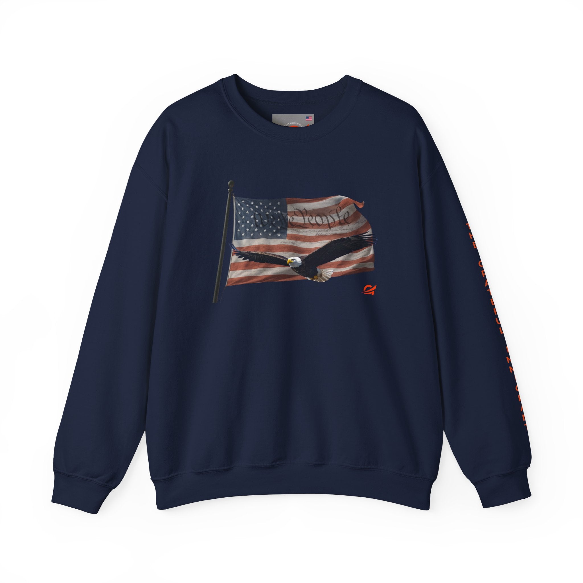 Grateful Crewneck Sweatshirt — Waving American Flag and Transparent Constitution with Eagle Graphic