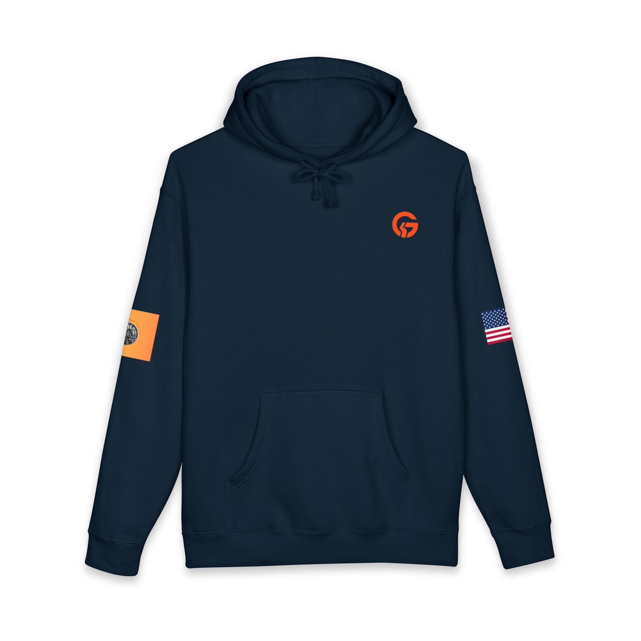 Engineering Gold Patch Hoodie — US Flag Sleeve Pullover