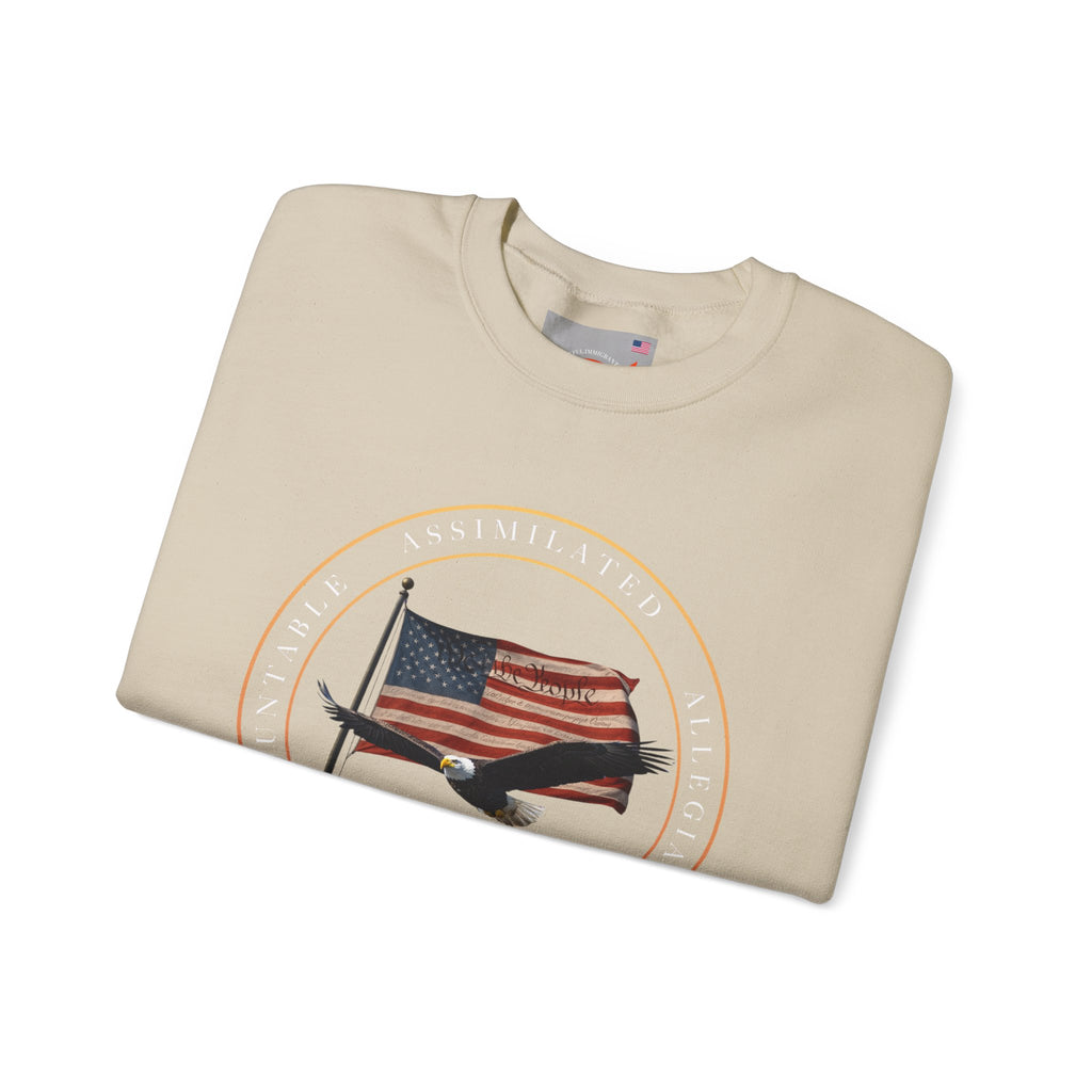 250 Grateful Seal Crewneck Sweatshirt — Retro American Flag '1776–2026' Circle Emblem with 'Live Grateful' Back