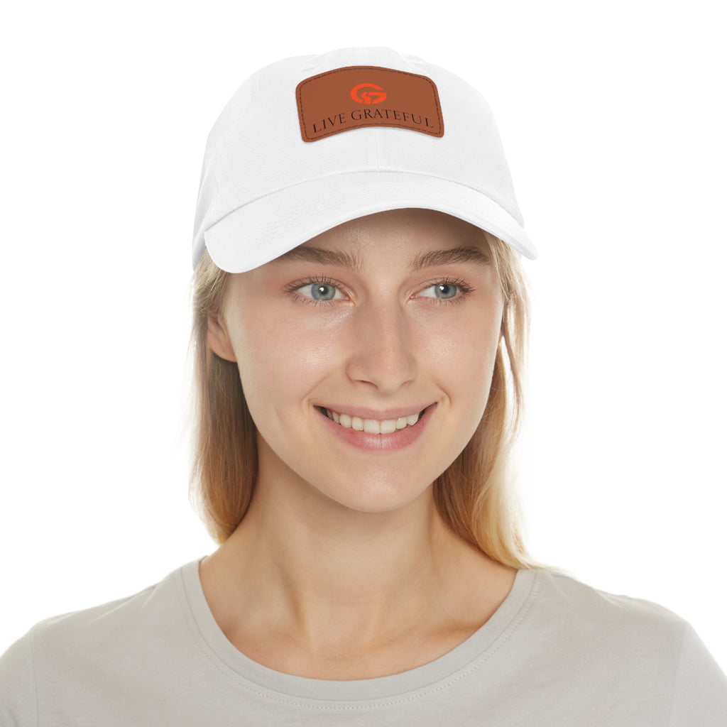 Live Grateful Leather Patch Hat — Casual Unisex Cotton Baseball Cap