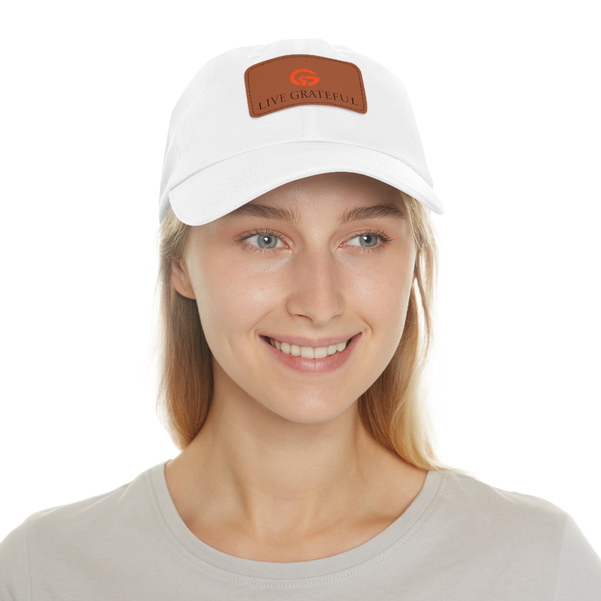 Live Grateful Leather Patch Hat — Casual Unisex Cotton Baseball Cap