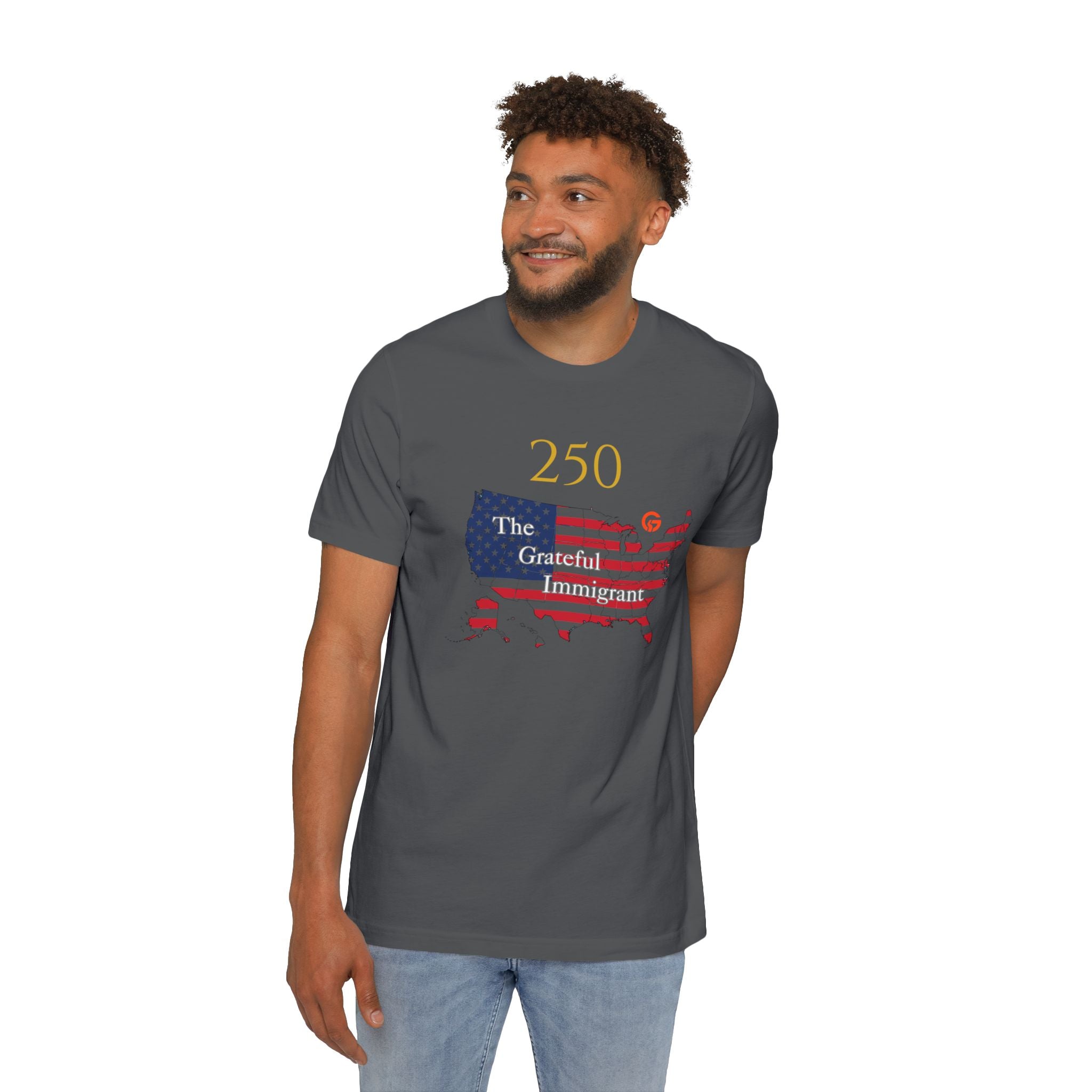 Patriotic USA Map T-Shirt — "250" Flag Design with “Live Grateful” Back