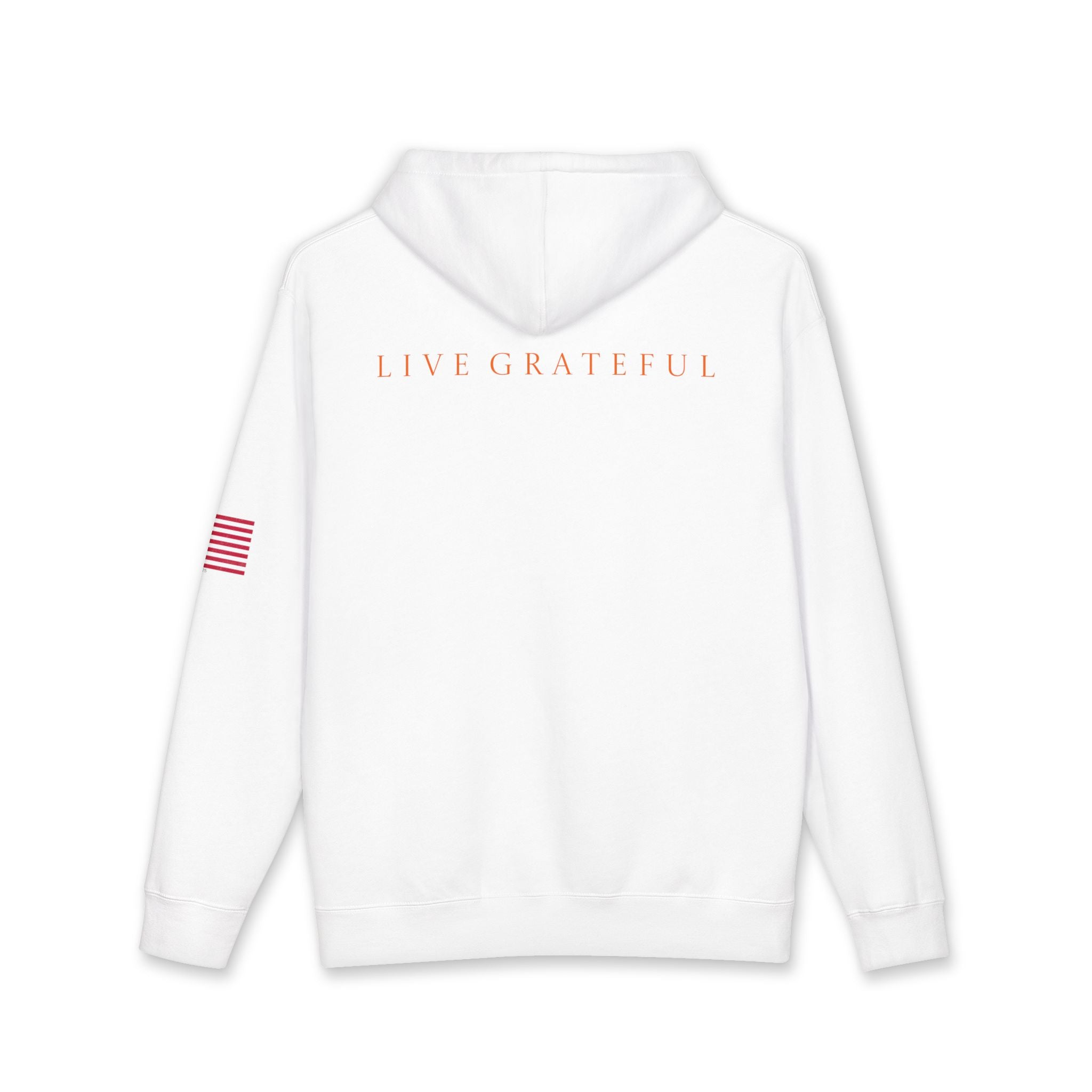 Grateful Life Hoodie — "Live Grateful" Lightweight Pullover with American Flag Sleeve