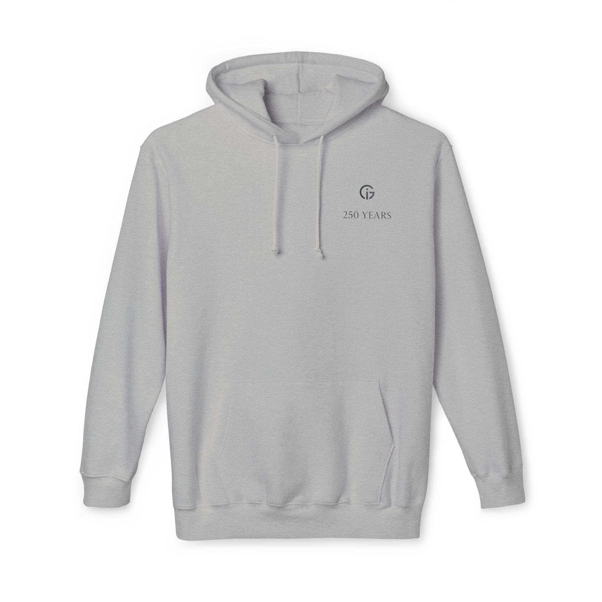250 Years of Gratitude Flag Hoodie — Minimalist White Hooded Sweatshirt