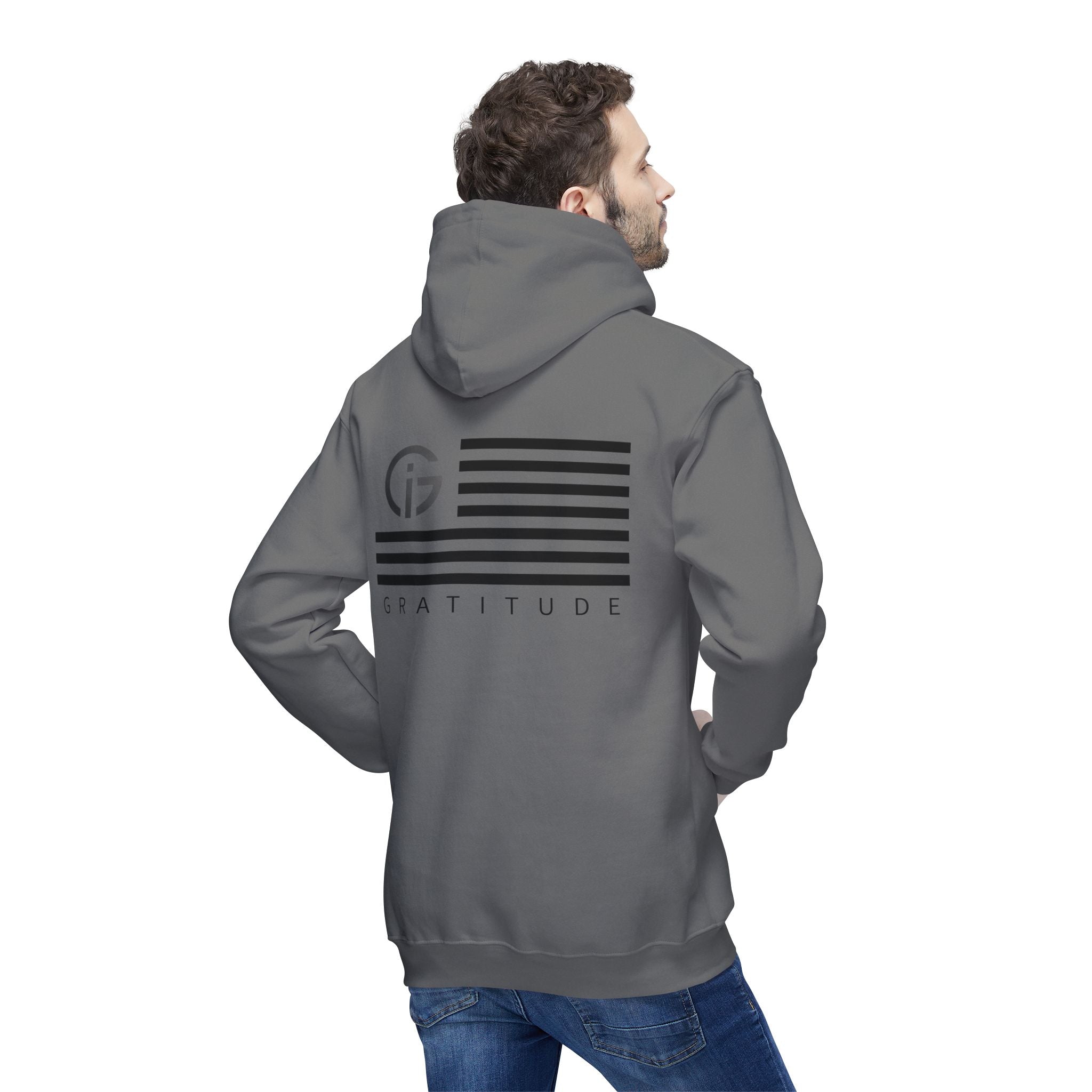 250 Years of Gratitude Flag Hoodie — Minimalist White Hooded Sweatshirt