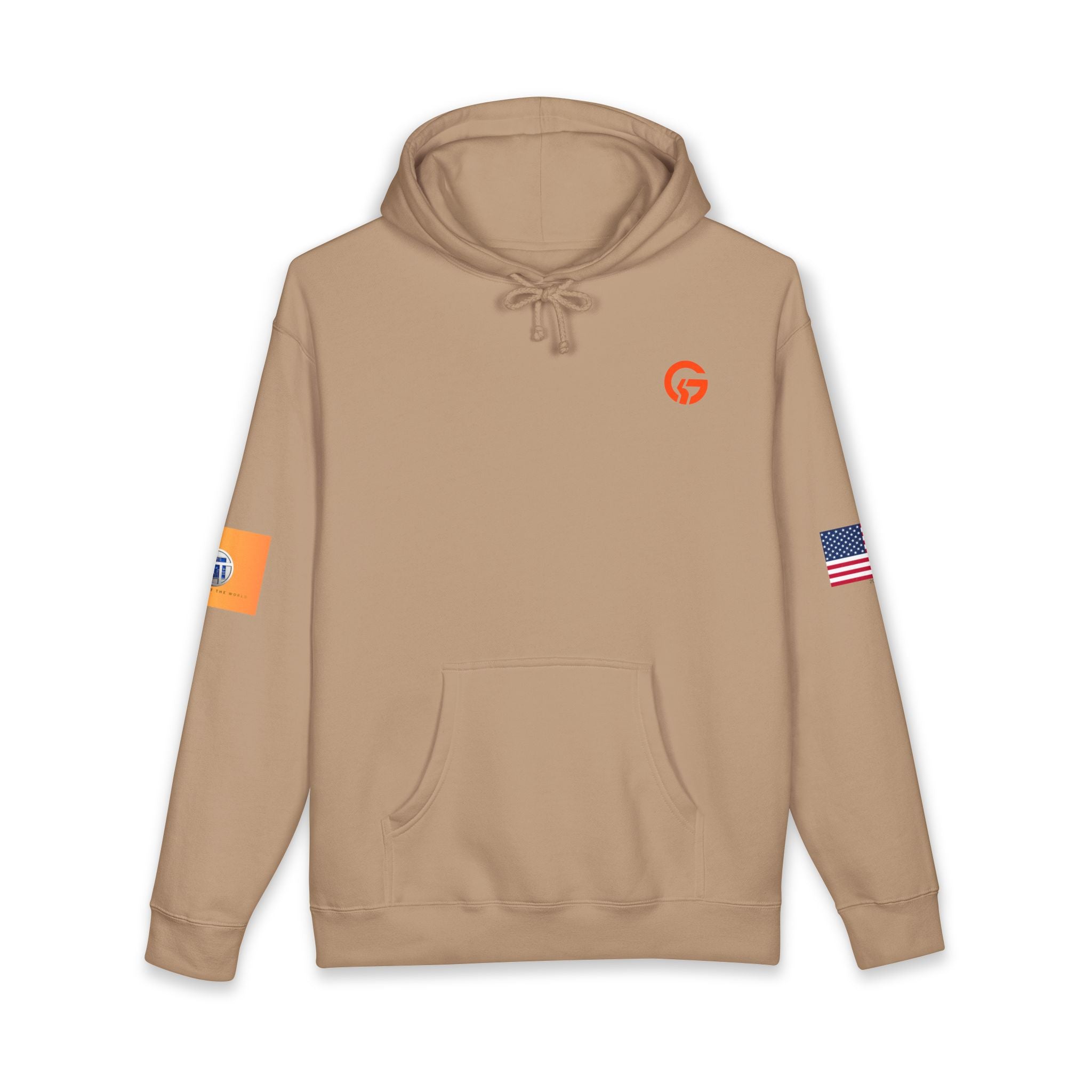 AI and or IT Gold Patch Hoodie — US Flag Sleeve Pullover