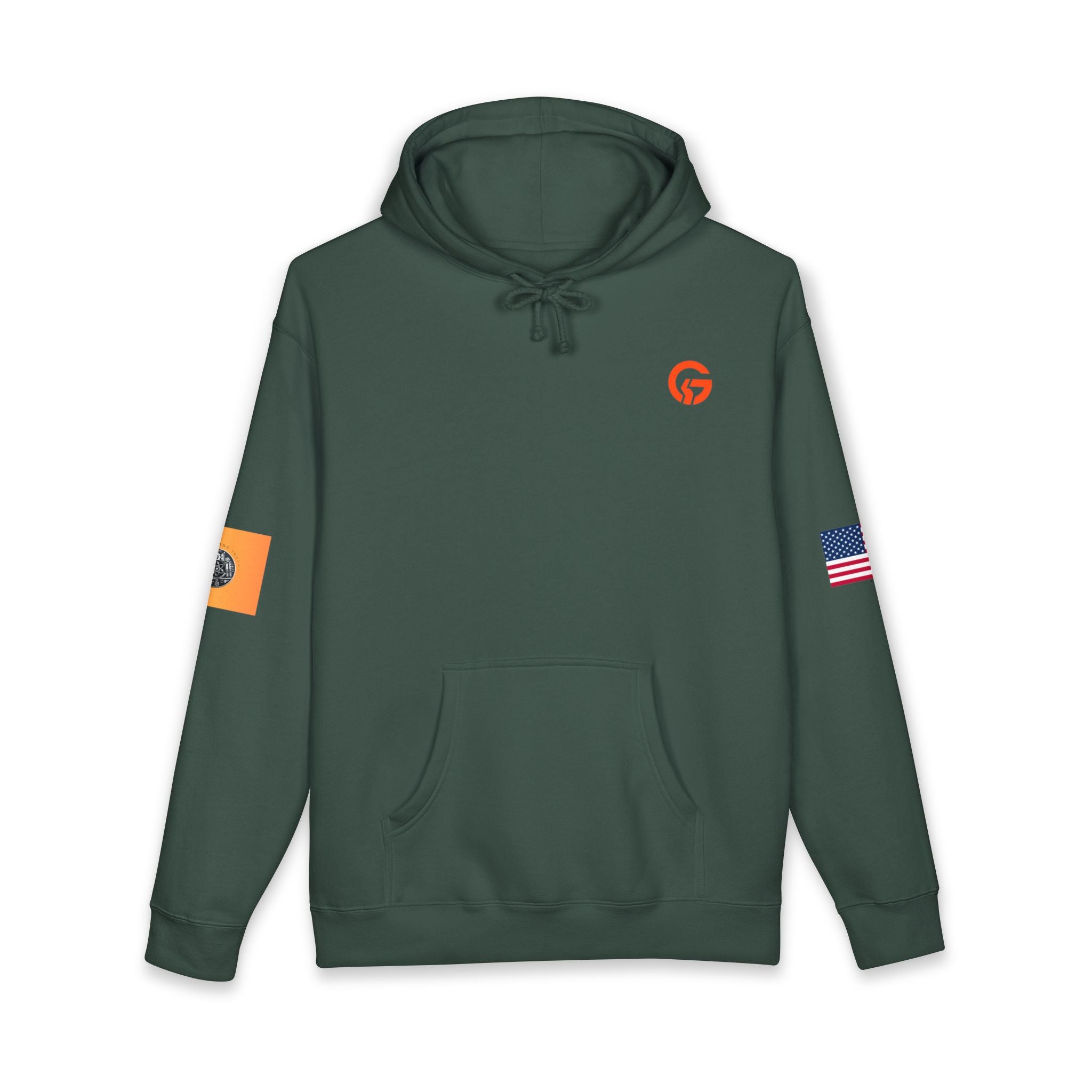 Engineering Gold Patch Hoodie — US Flag Sleeve Pullover