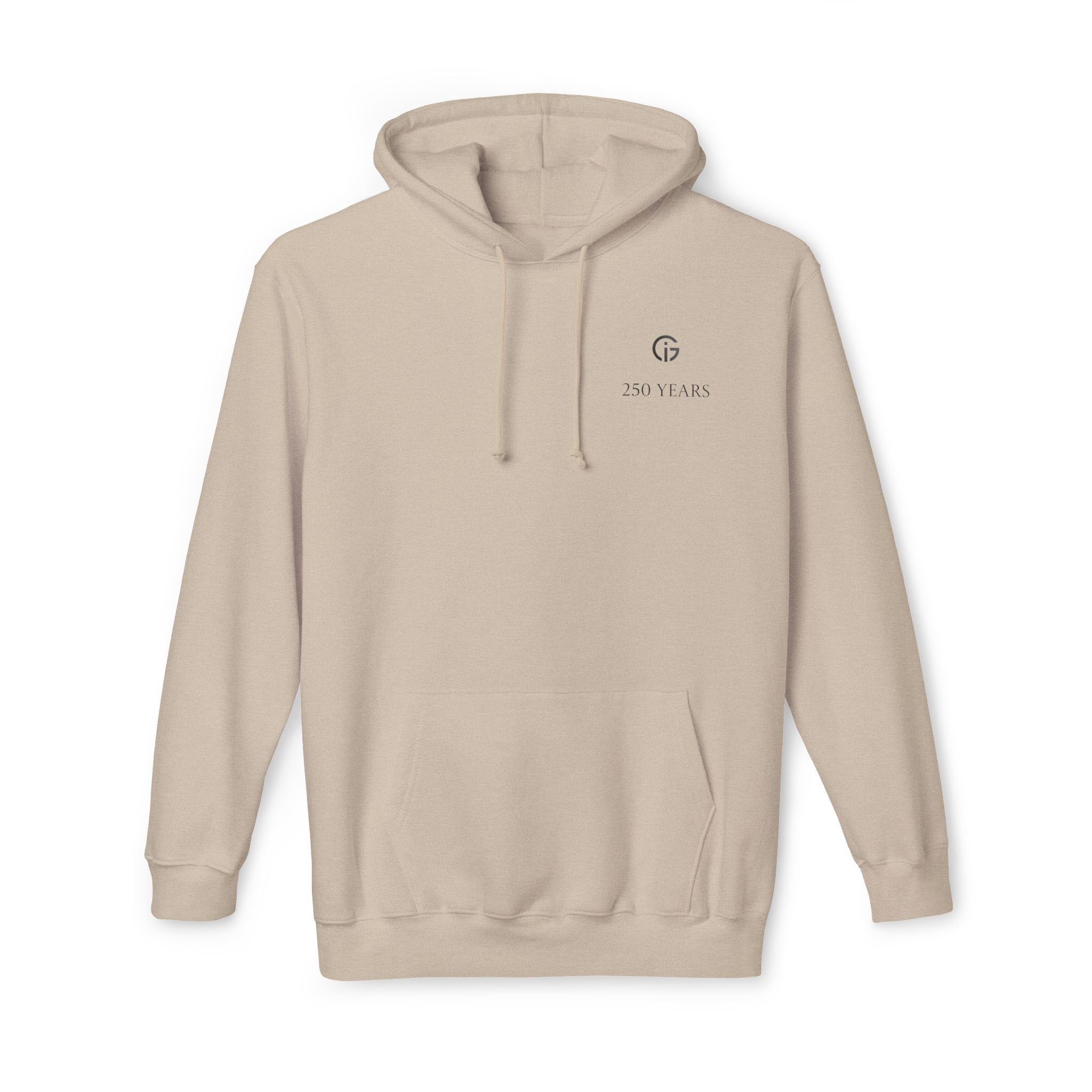 250 Years of Gratitude Flag Hoodie — Minimalist White Hooded Sweatshirt