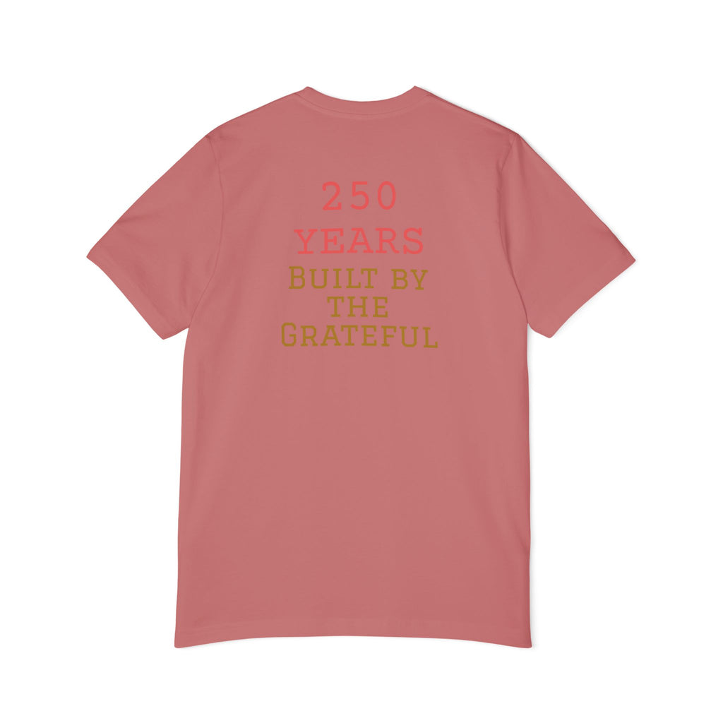 USA Flag T-Shirt – "250 Years Built by the Grateful" Patriotic Tee
