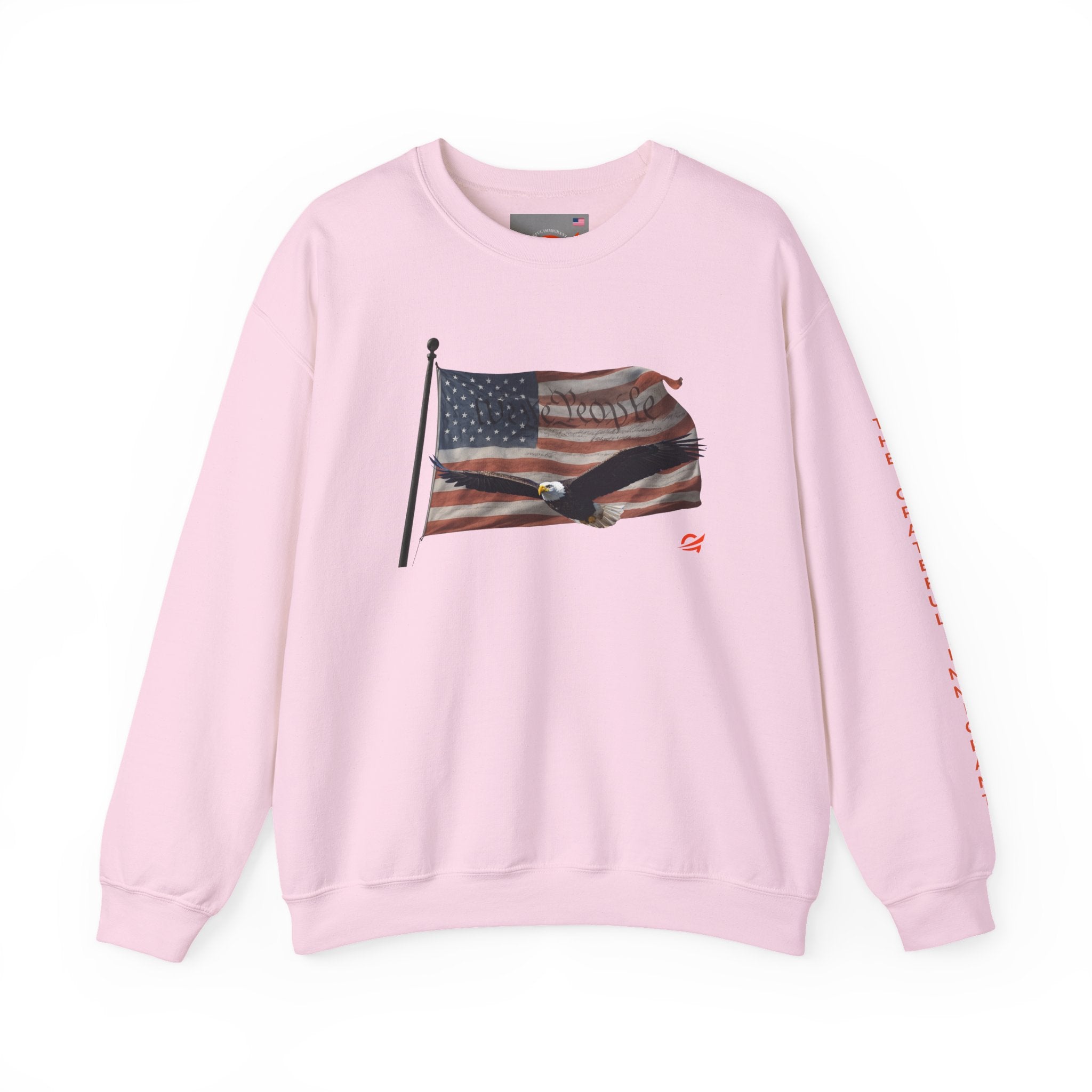 Grateful Crewneck Sweatshirt — Waving American Flag and Transparent Constitution with Eagle Graphic