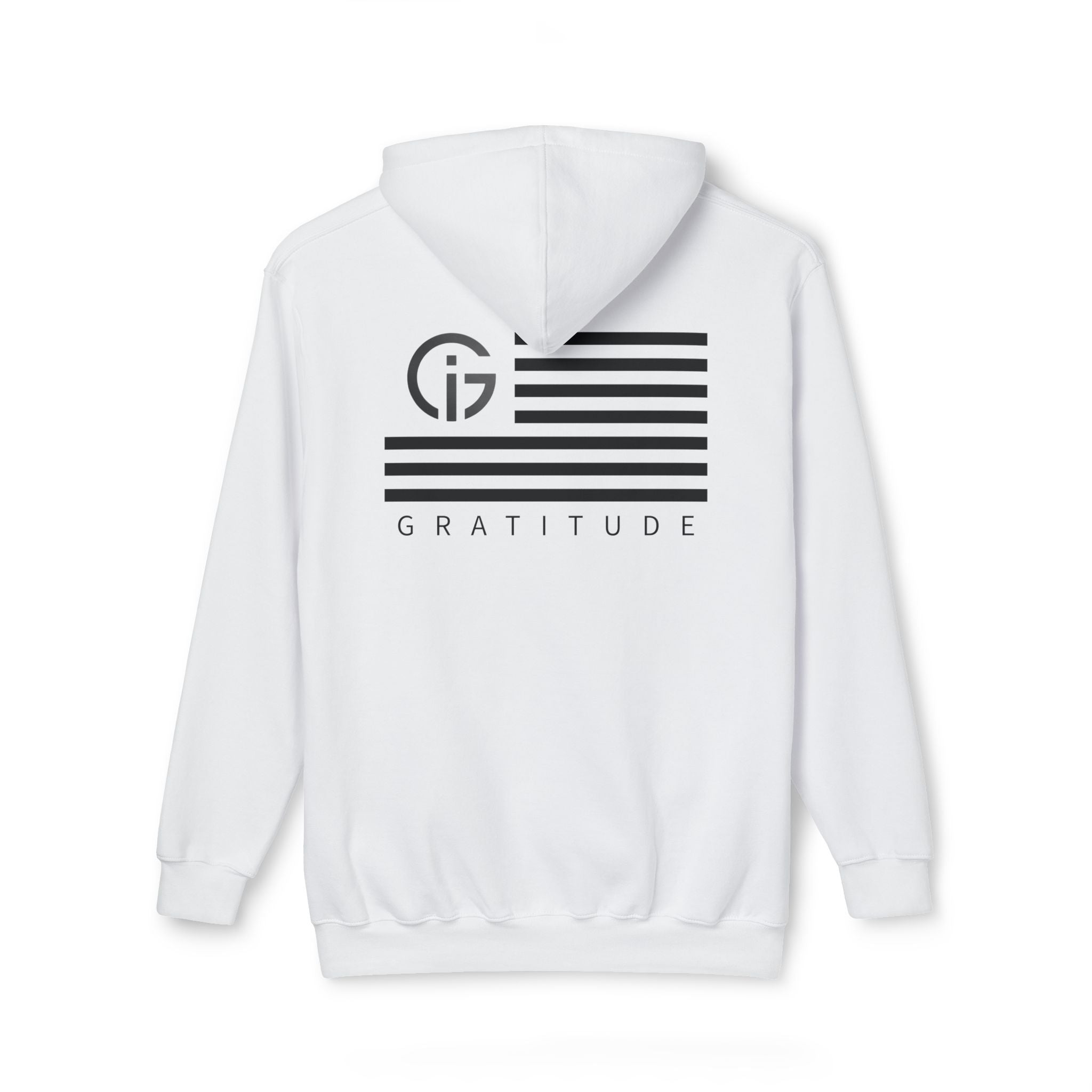 250 Years of Gratitude Flag Hoodie — Minimalist White Hooded Sweatshirt