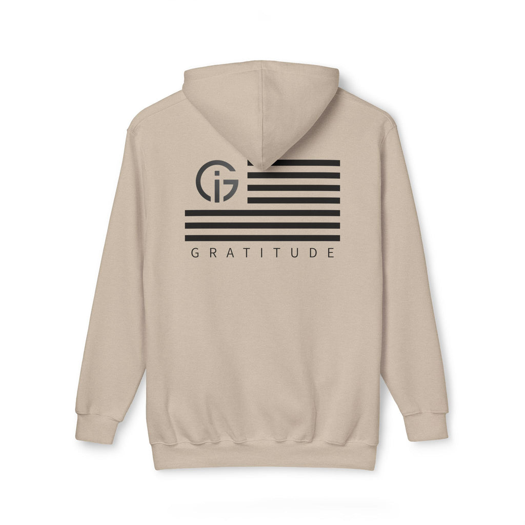 250 Years of Gratitude Flag Hoodie — Minimalist White Hooded Sweatshirt