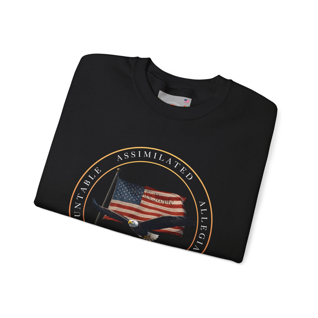 250 Grateful Seal Crewneck Sweatshirt — Retro American Flag '1776–2026' Circle Emblem with 'Live Grateful' Back