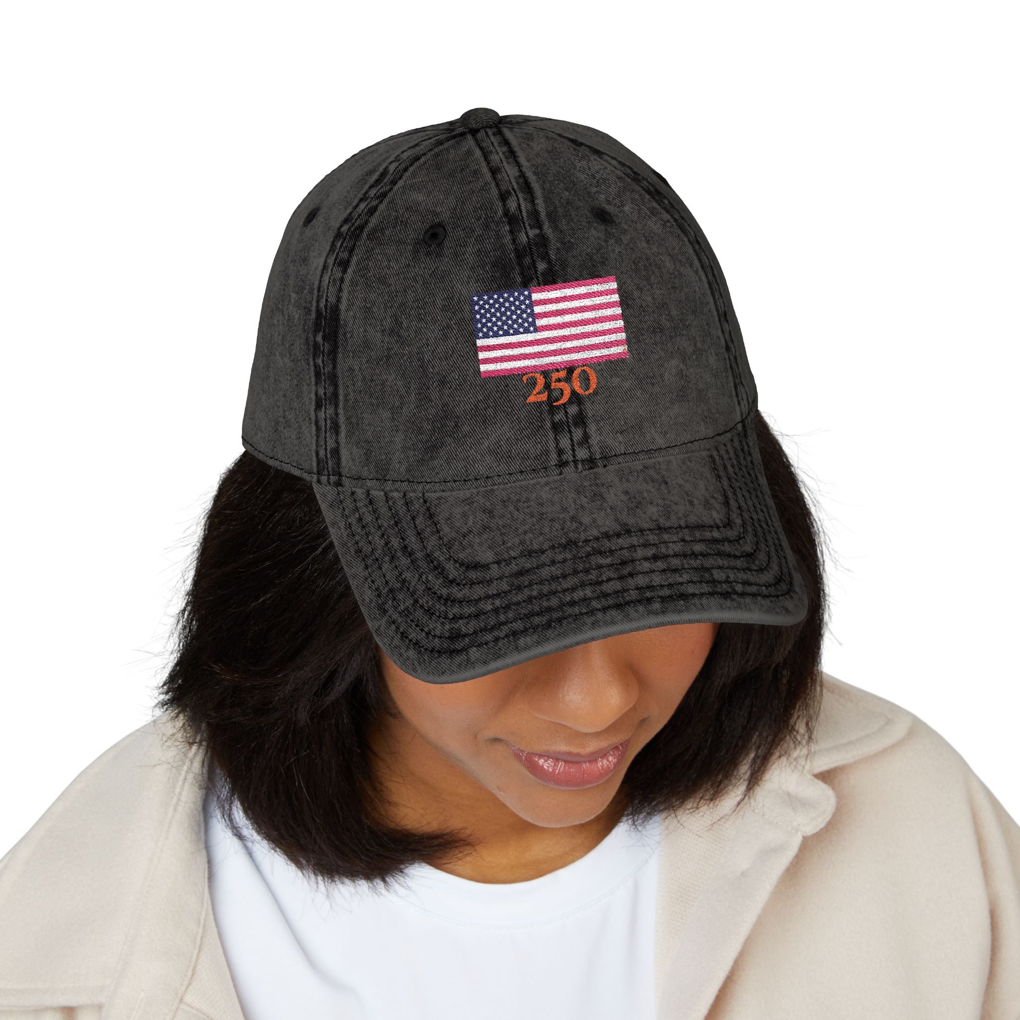250 Vintage Embroidered Baseball Cap — American Flag "4:30" Design