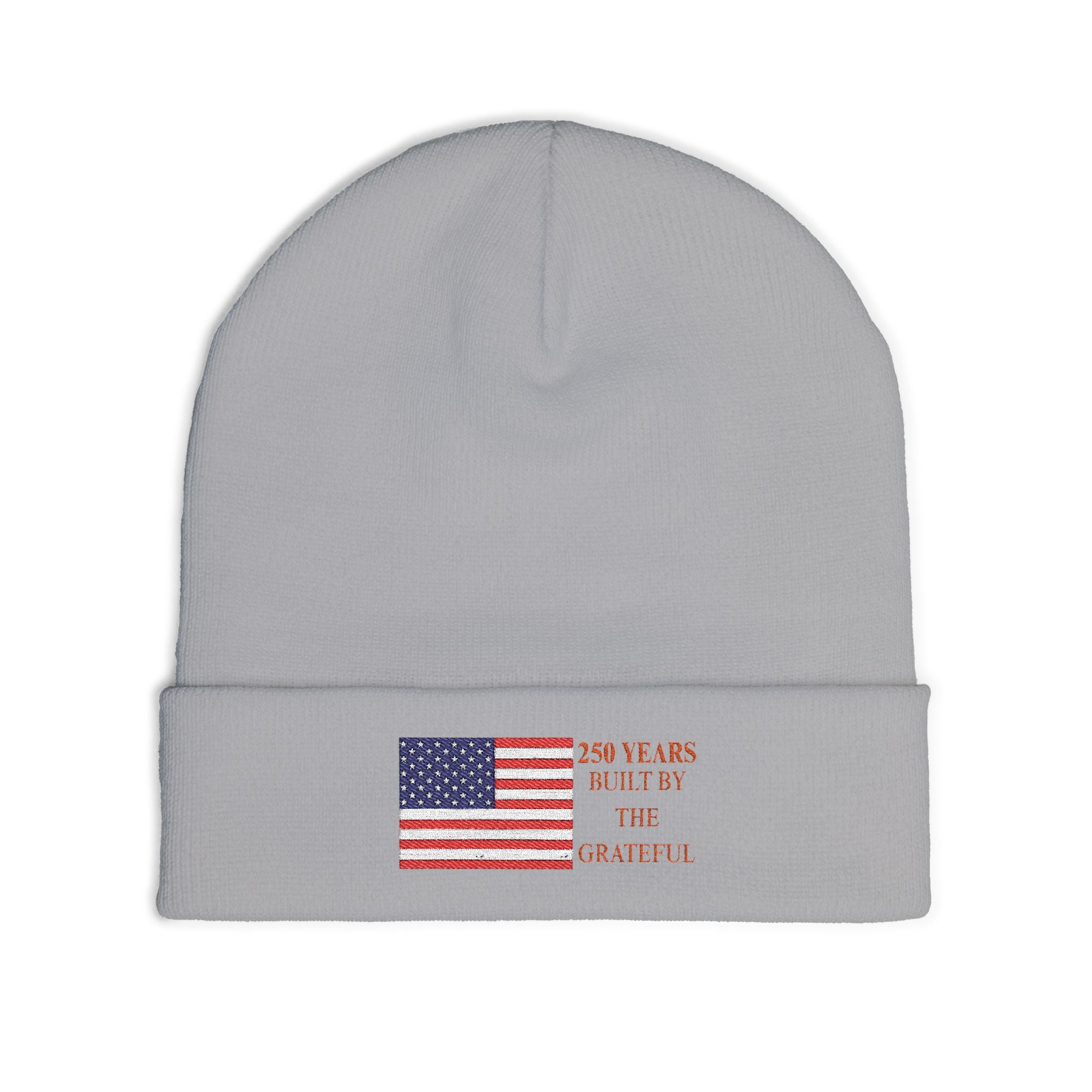 Embroidered American Flag Beanie — 250 Years USA Anniversary Knit Hat