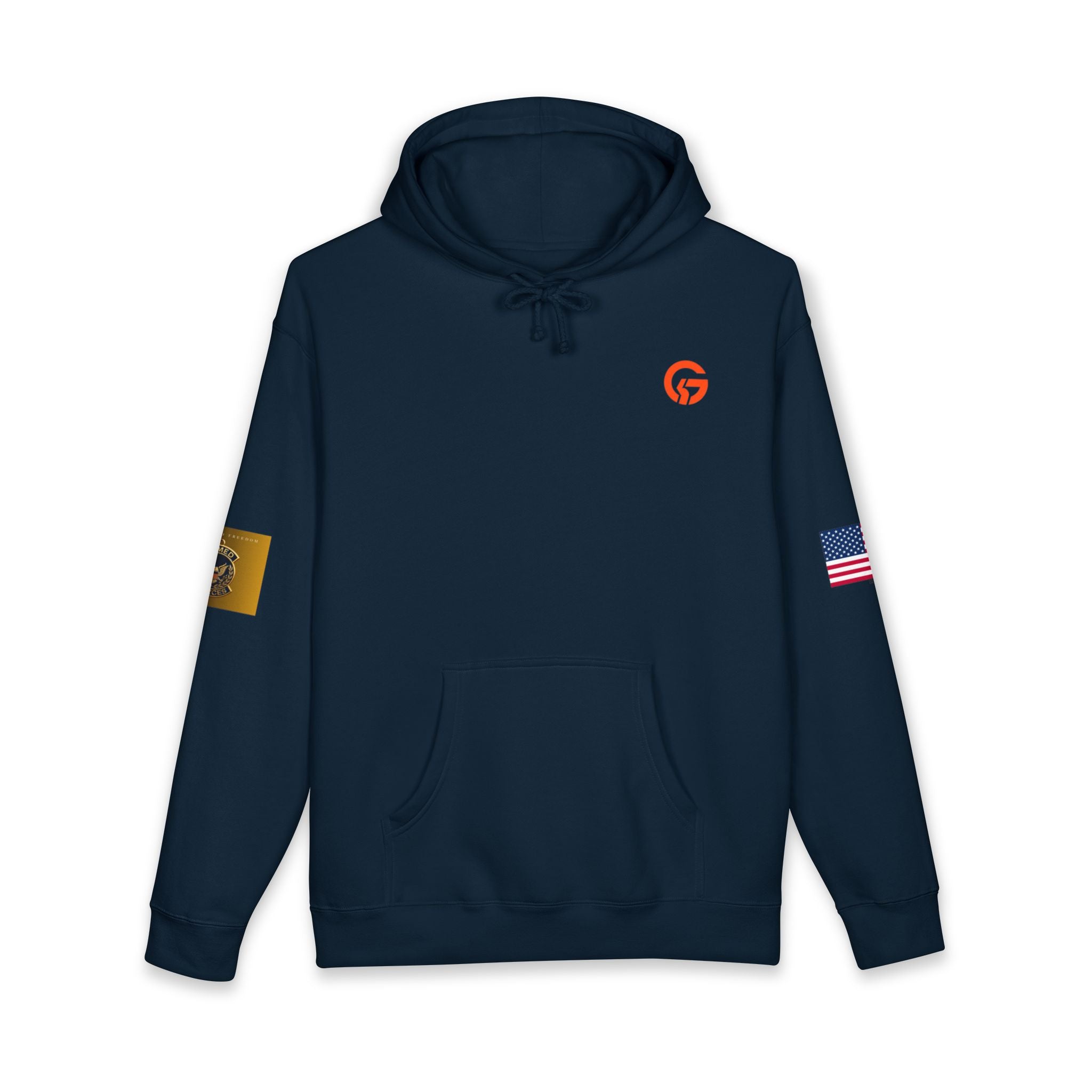 Armed Forces Gold Patch Hoodie — US Flag Sleeve Pullover