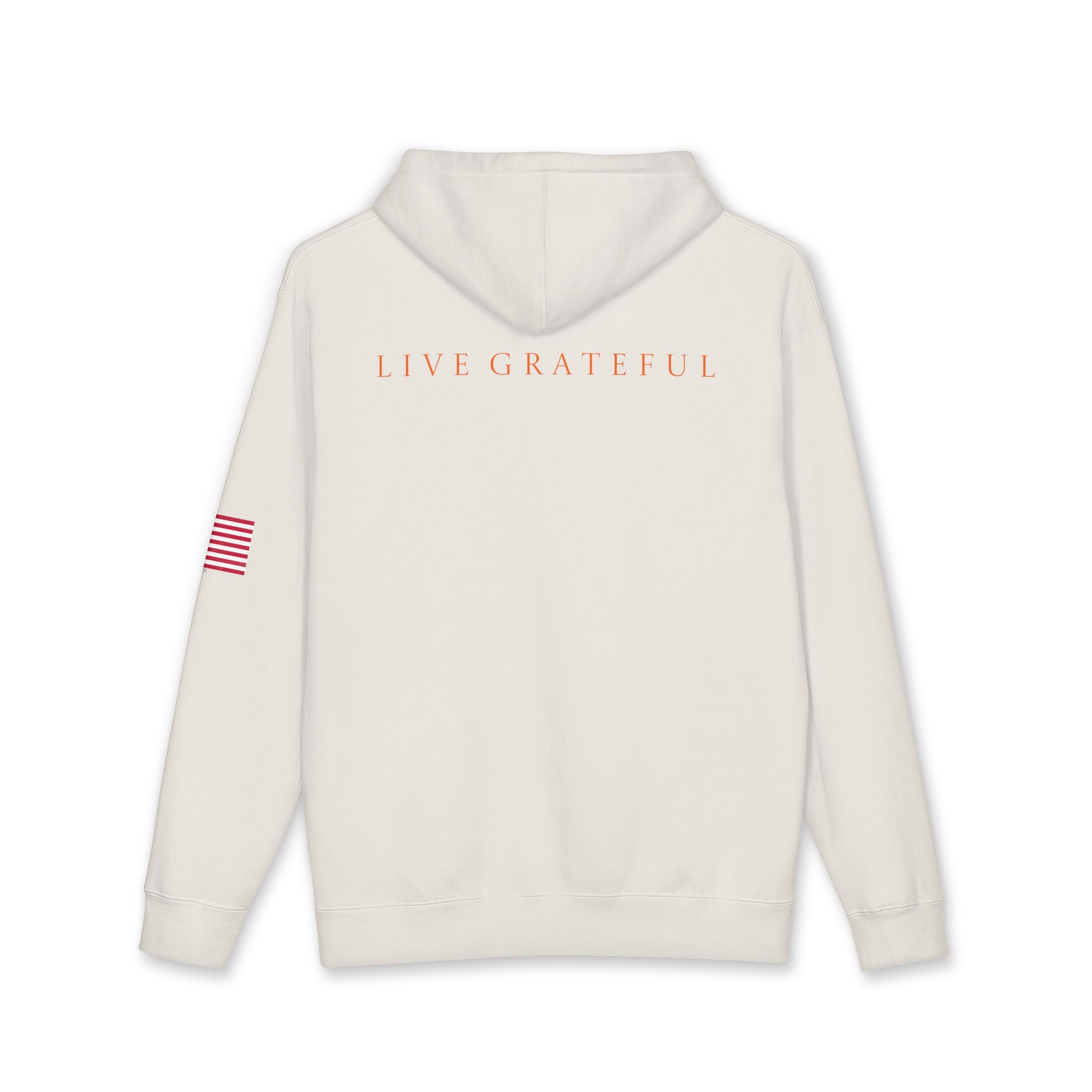 Grateful Life Hoodie — "Live Grateful" Lightweight Pullover with American Flag Sleeve