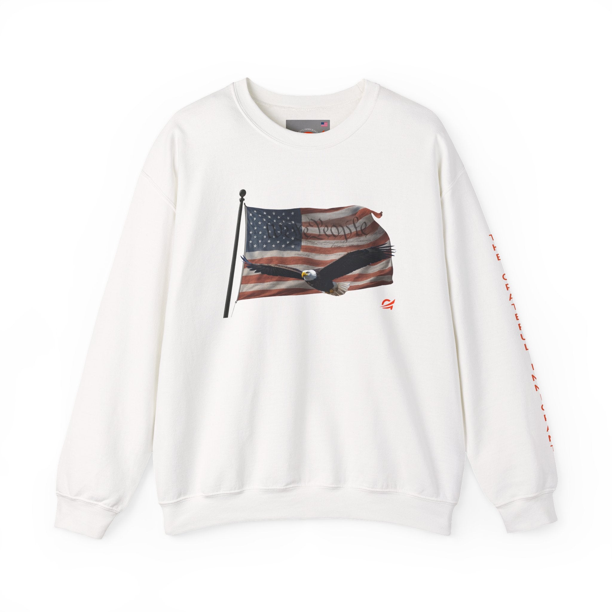 Grateful Crewneck Sweatshirt — Waving American Flag and Transparent Constitution with Eagle Graphic