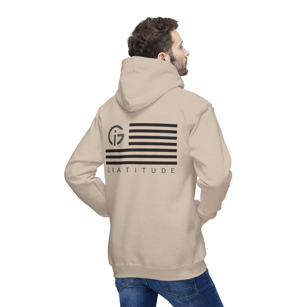 250 Years of Gratitude Flag Hoodie — Minimalist White Hooded Sweatshirt