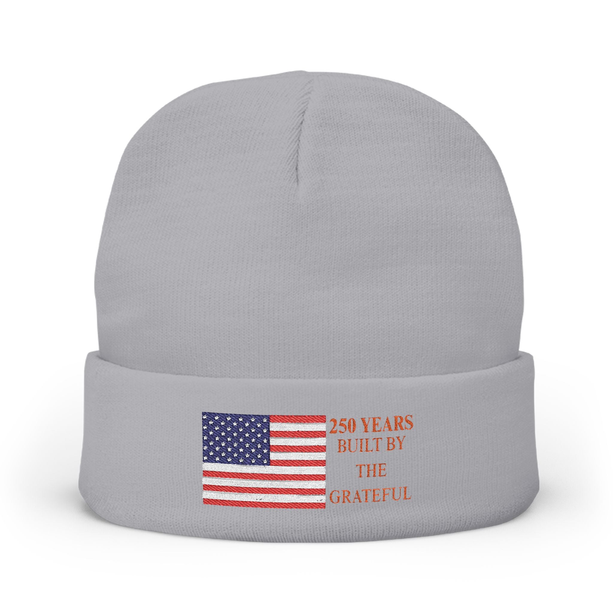 Embroidered American Flag Beanie — 250 Years USA Anniversary Knit Hat