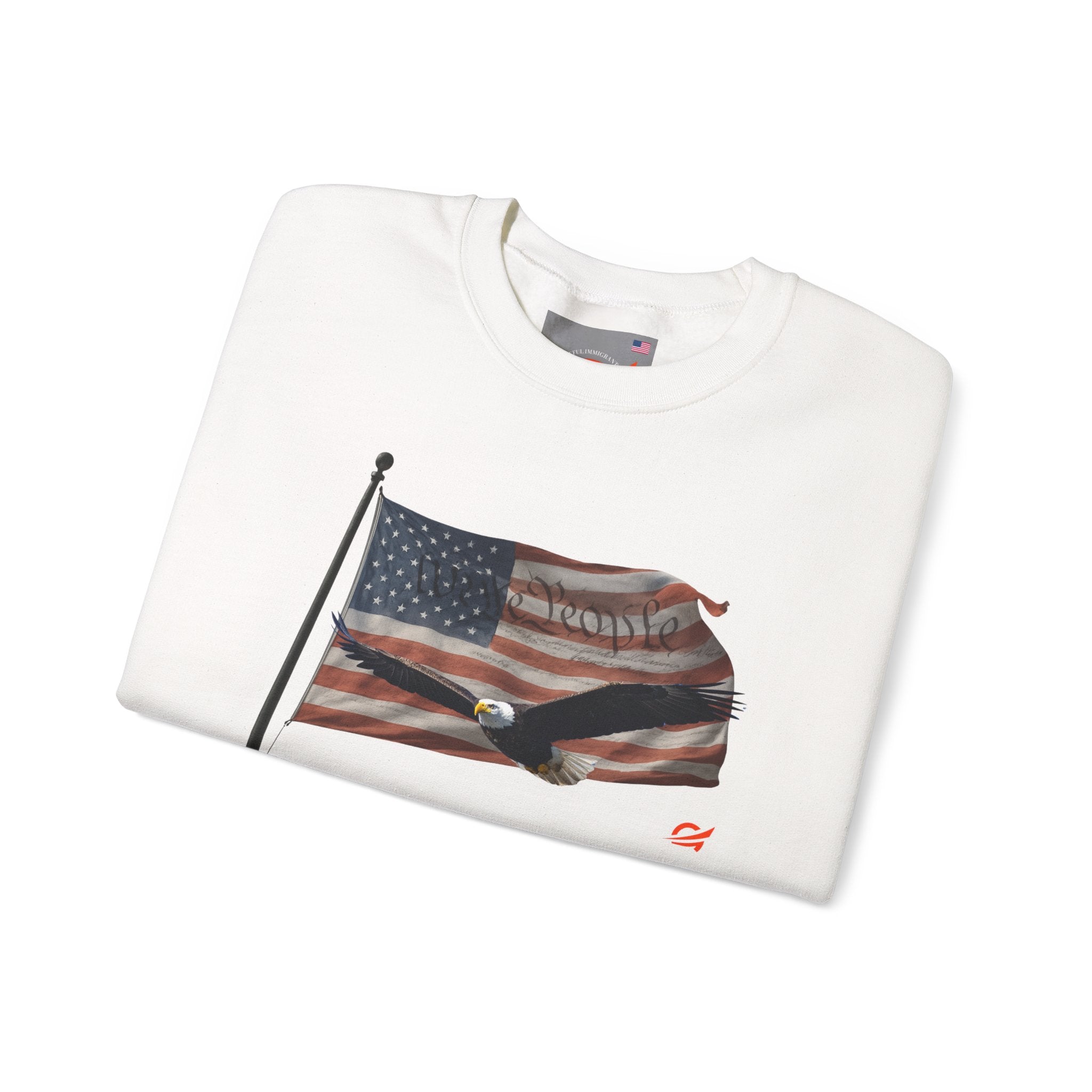 Grateful Crewneck Sweatshirt — Waving American Flag and Transparent Constitution with Eagle Graphic
