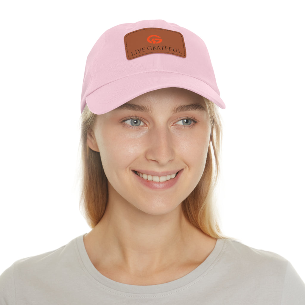 Live Grateful Leather Patch Hat — Casual Unisex Cotton Baseball Cap