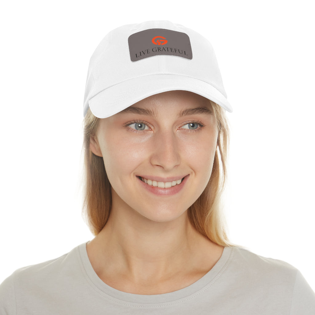 Live Grateful Leather Patch Hat — Casual Unisex Cotton Baseball Cap