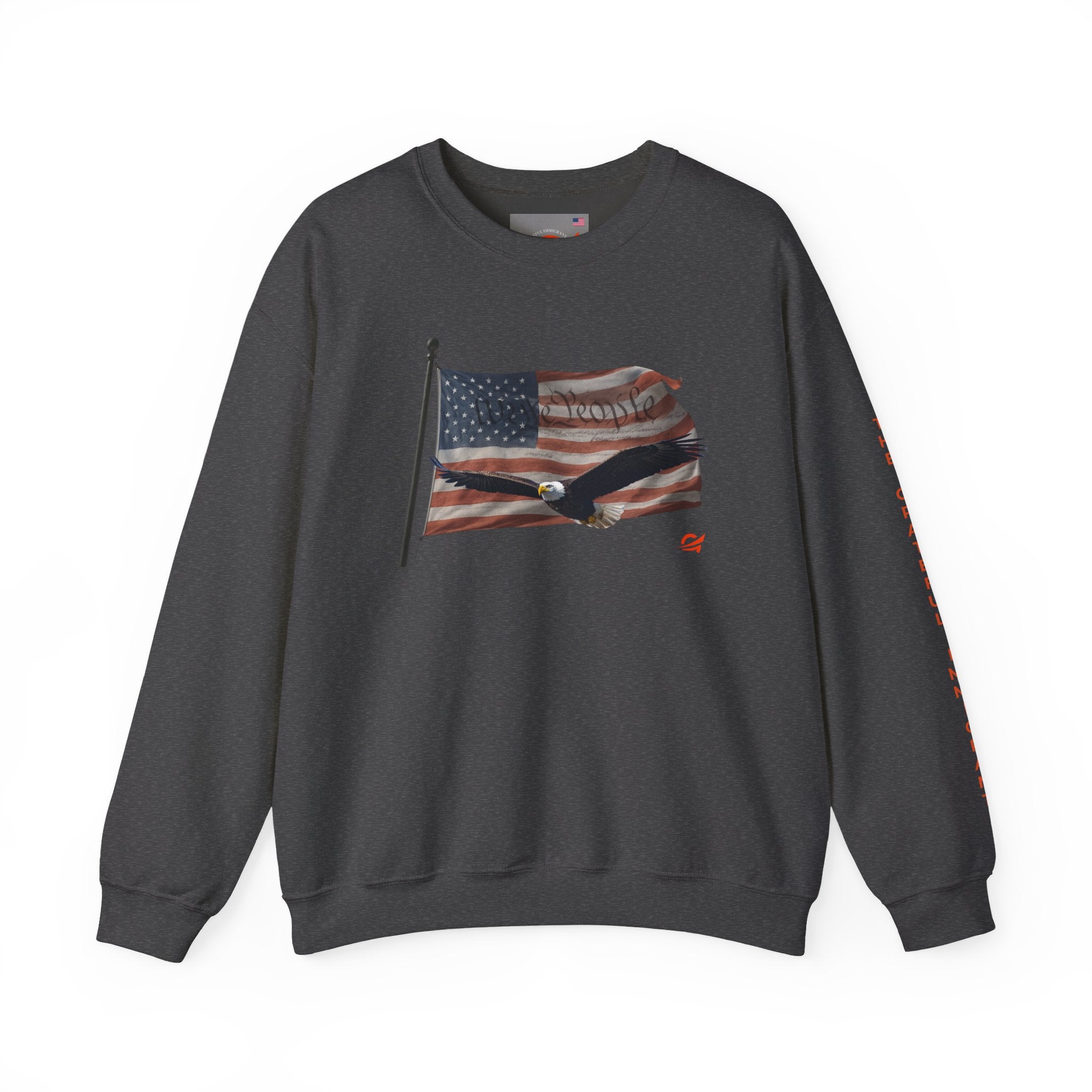 Grateful Crewneck Sweatshirt — Waving American Flag and Transparent Constitution with Eagle Graphic