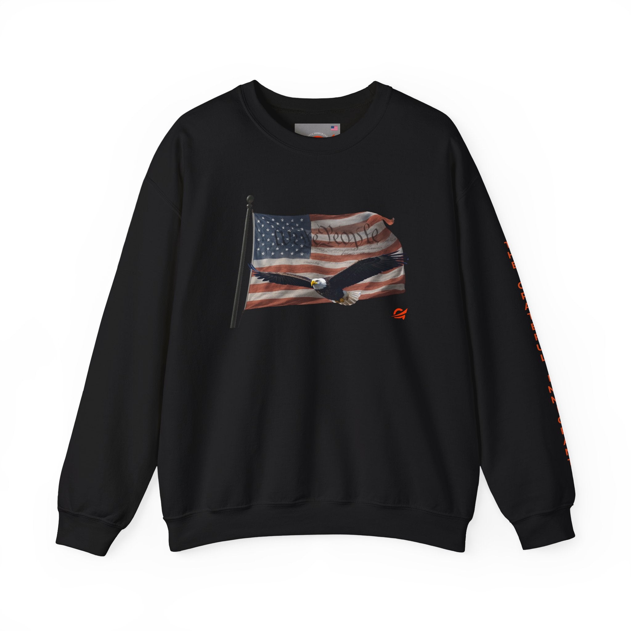 Grateful Crewneck Sweatshirt — Waving American Flag and Transparent Constitution with Eagle Graphic