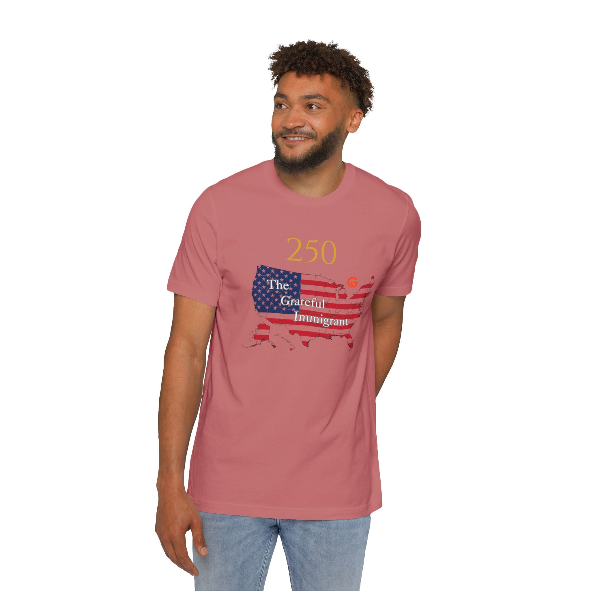 Patriotic USA Map T-Shirt — "250" Flag Design with “Live Grateful” Back
