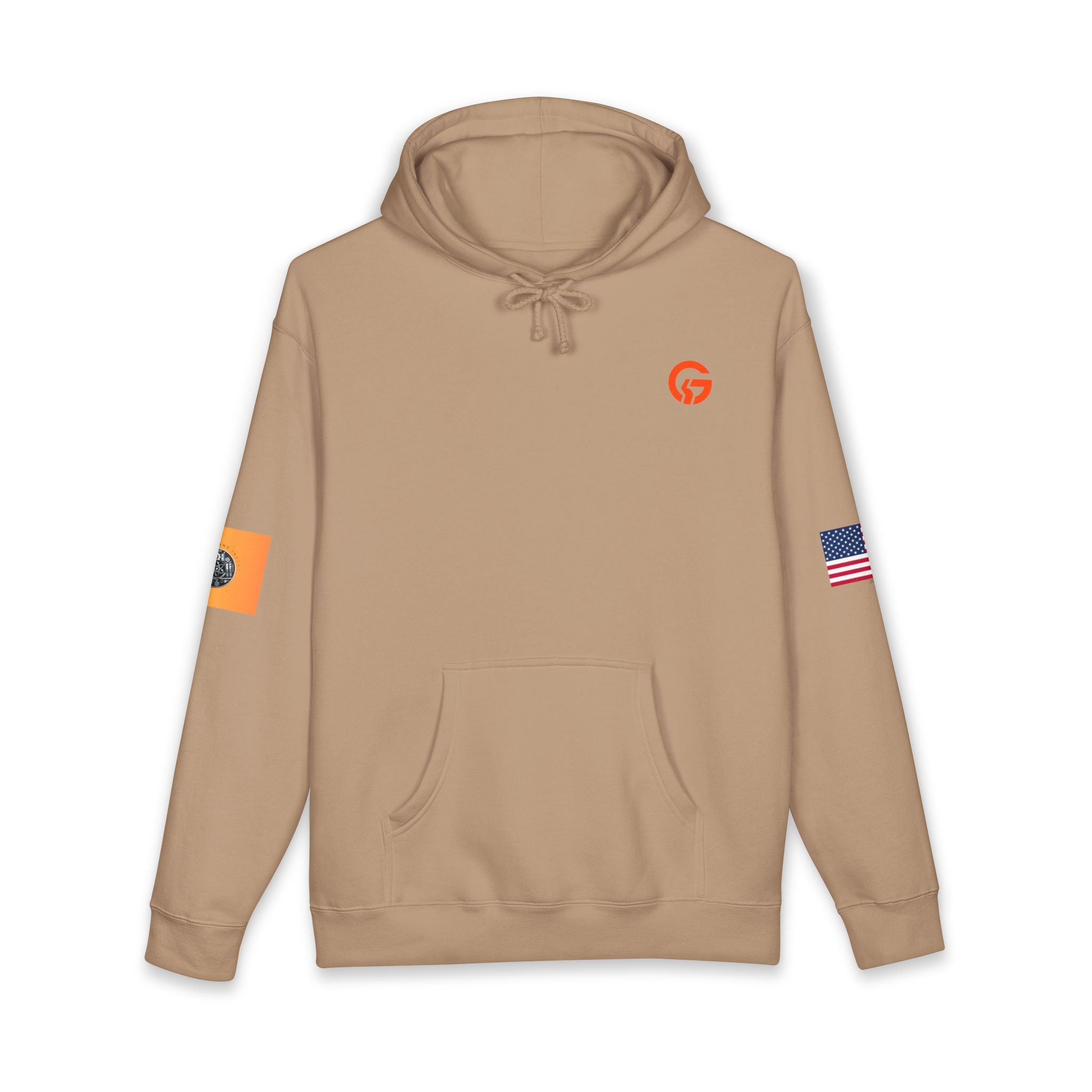 Engineering Gold Patch Hoodie — US Flag Sleeve Pullover