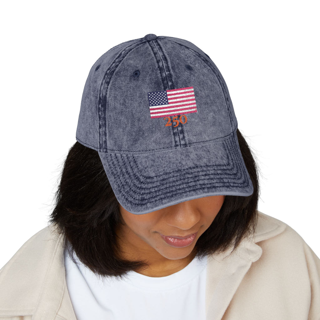 250 Vintage Embroidered Baseball Cap — American Flag "4:30" Design