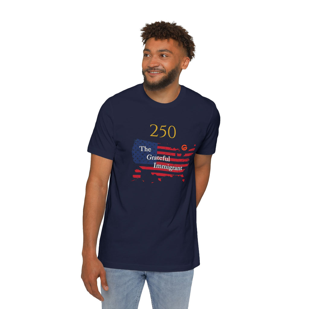 Patriotic USA Map T-Shirt — "250" Flag Design with “Live Grateful” Back